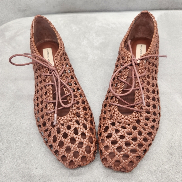 ANTONIO MELANI Shoes - Antonio Melani Flats 9 Brown Woven Leather Myles Crochet Lace Up Loafers New$190